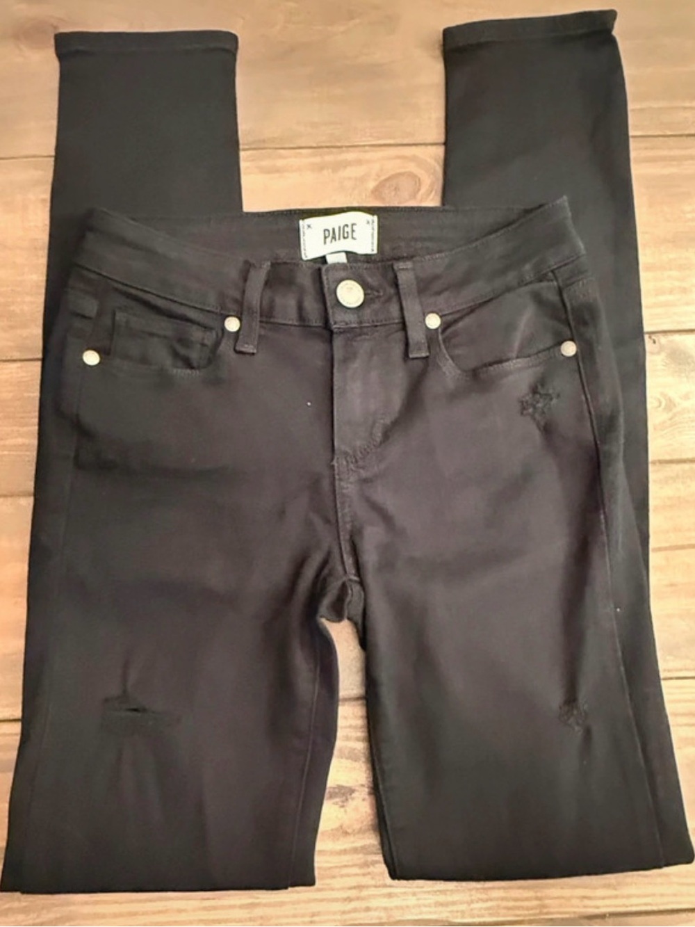PAIGE Black Skinny Jeans with Subtle Distress